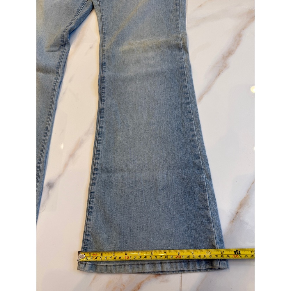Tyte Women Light Wash Low Rise Flare Jeans Size 9 Red Contrast Stitching Vintage - Picture 5 of 7